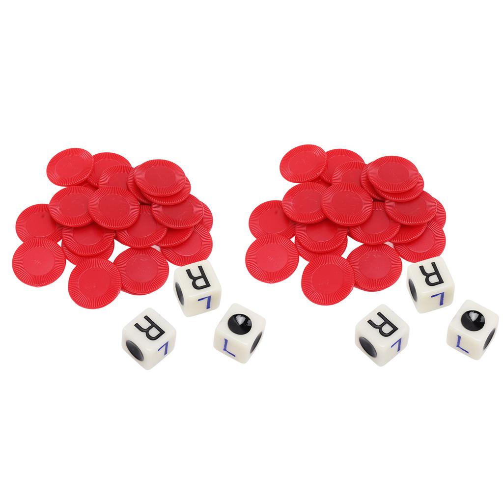 2 Sets Left Right Center Dice Game 16mm With 3 Dices 24 Chips for Family Nights Friends Gatherings Games Parties Red