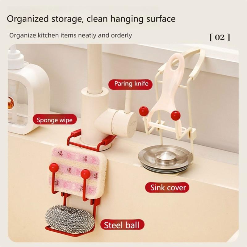Metal Faucet Sponge Holder Rack, Two Shelf Sink Rack With Hanging Fit and Open Wire Drainage for Washing Tools