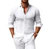 Camisa de Linho Leve de Verão com Manga Longa para Homem - Tops Casuais Respiráveis com Botões em Cores Sólidas