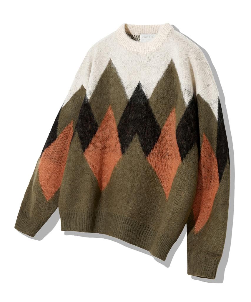 KNITTED Bulky Brush Argyle Knit Khaki