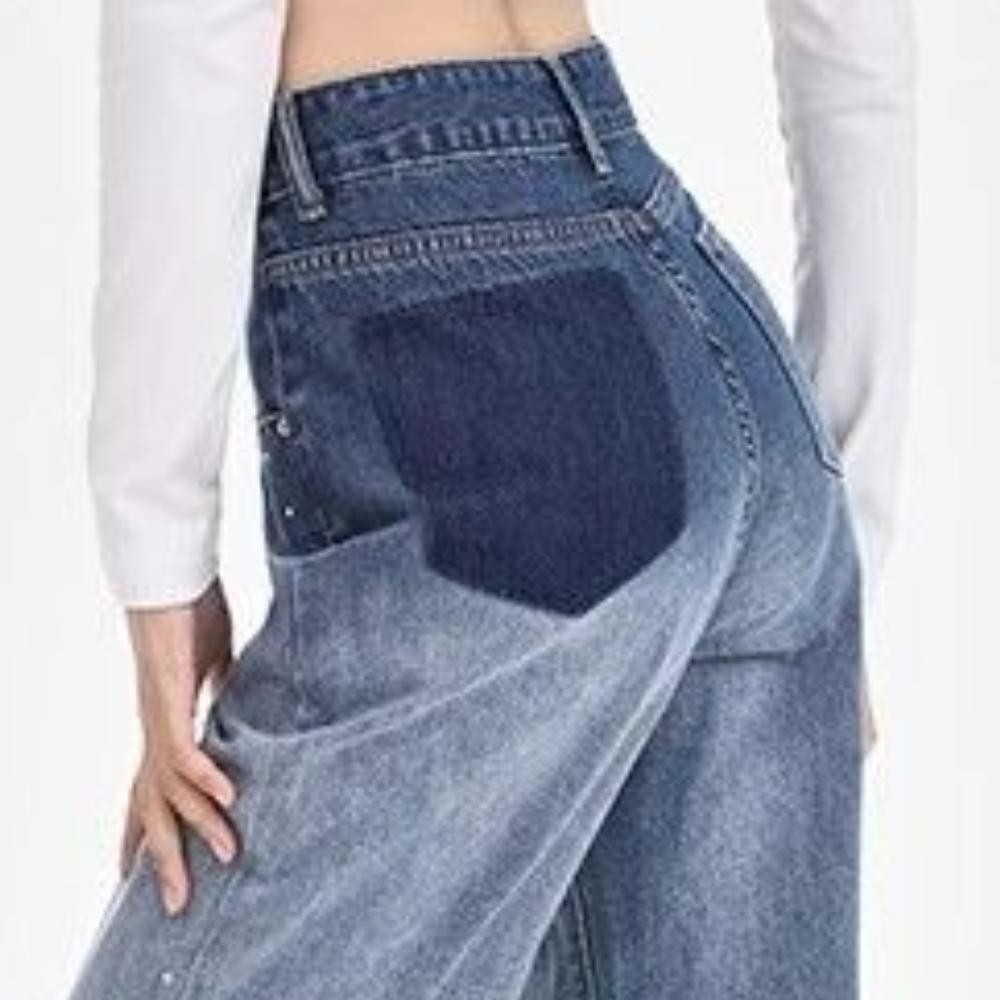 Gradient Fashion Design Wide Leg Jeans Women Autumn New High Waist Elegant Slim Long Pants Casual Drape Straight Mop Pants