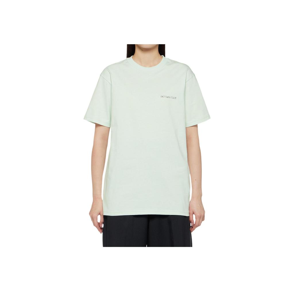 ONITSUKA TIGER Graphic Tee Simple Letter Print Knit Sports Round Neck Short Sleeve T-Shirt Unisex Tops Light-Green 2183B181-301