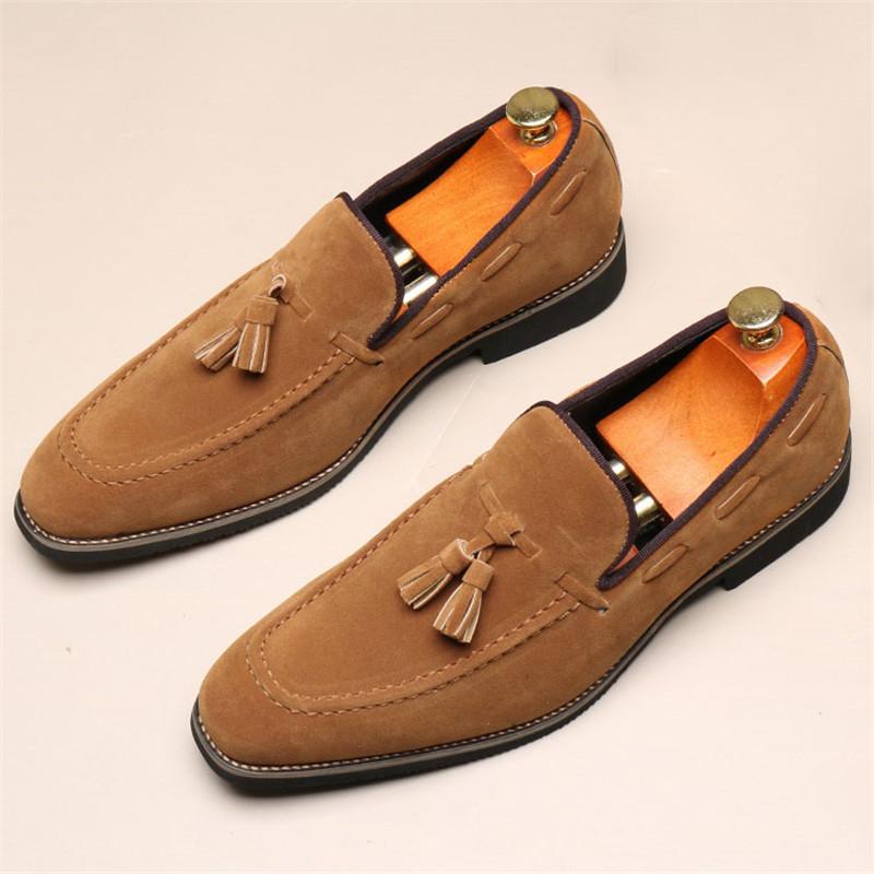 High Quality Tassels Loafers New Men's Pointed Suede Leather Shoes Male Designer Formal Wedding Prom Dress Homecoming Footwear