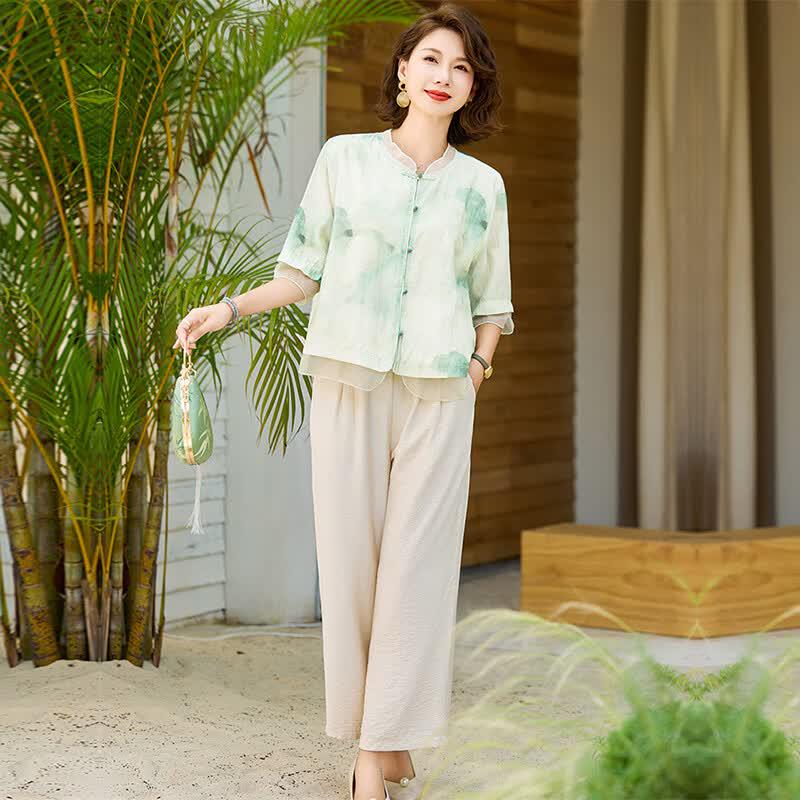 Jianhu Women s Retro Chinese Style Two-Piece Set XL