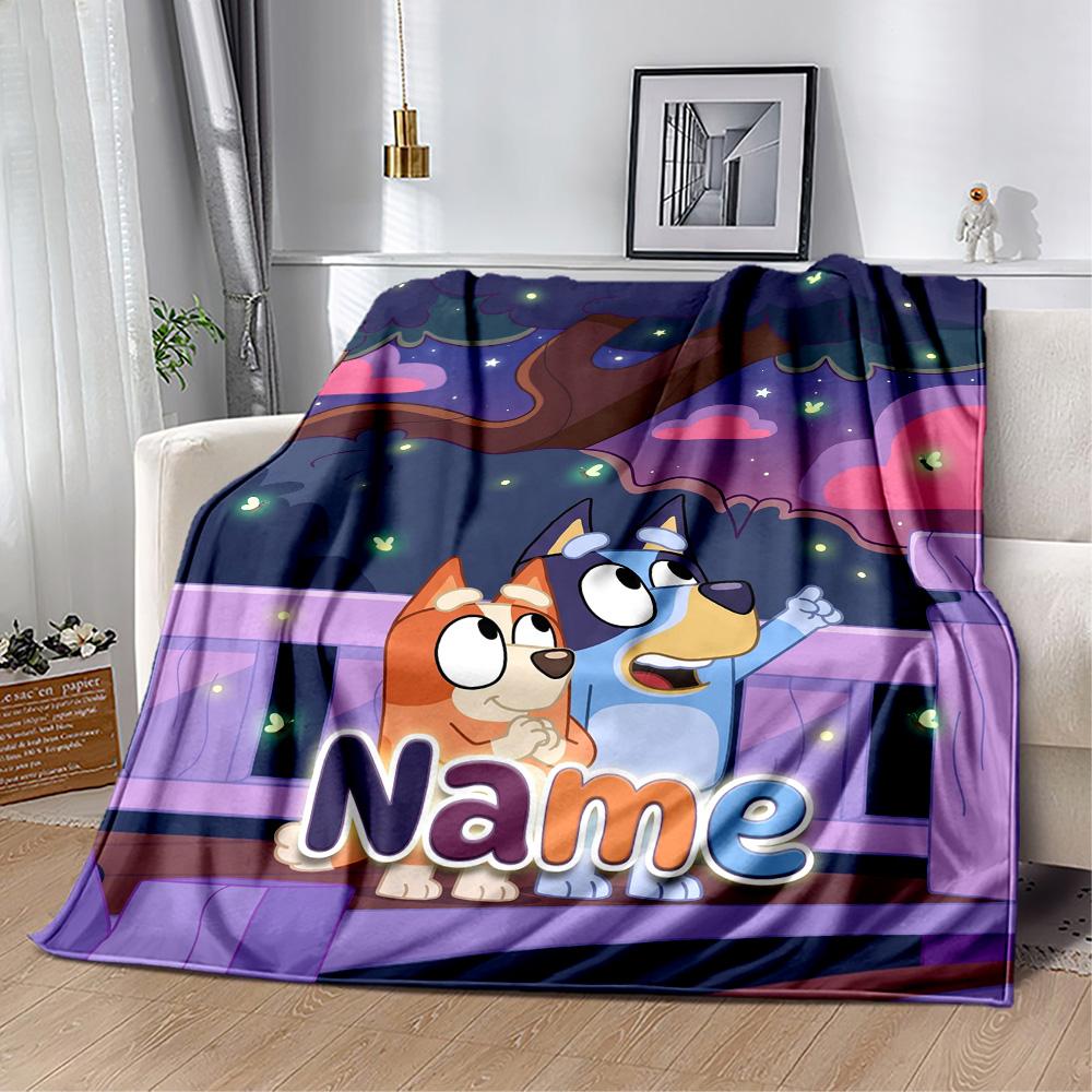 Bluey Friends Adventure Customize Text Blanket Multi-purpose Customizable Blanket Comfortable Perfect for Seaside Nap Sofa Bedding