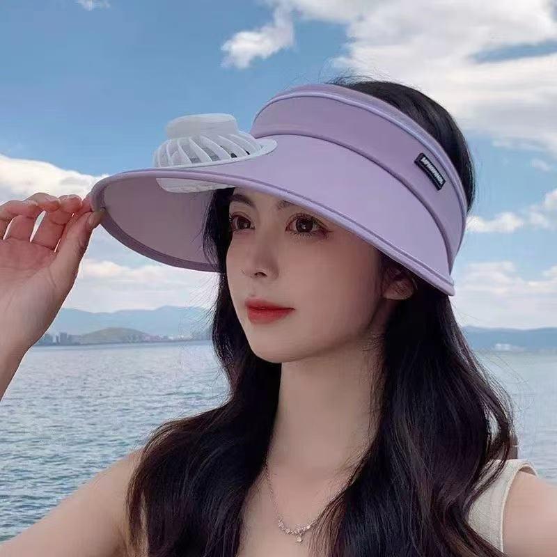 Wide Brim Sun Hat with Detachable Solar Fan Breathable UV Block Outdoor Visor for Summer Camping Beach Trips