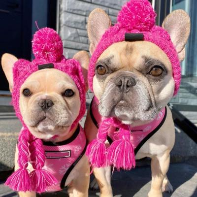 Neue Katze Herbst und Winter Warm und Winddicht Hund, Bommel Französische Bulldogge Hut, Haustier Katze Kopfbedeckung Zubehör
