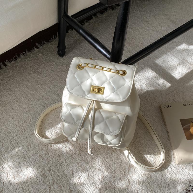 Fashion rhombus embroidered thread women's backpack 2025 new versatile chain backpack travel mini schoolbag