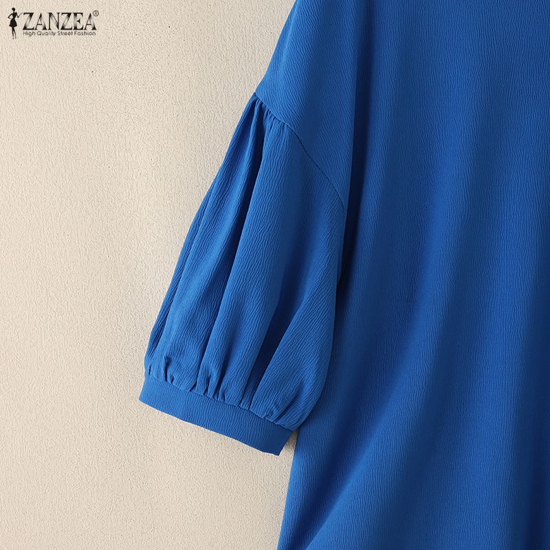 ZANZEA Women Casual V-Neck Solid Color 3/4 Sleeve Loose Blouse