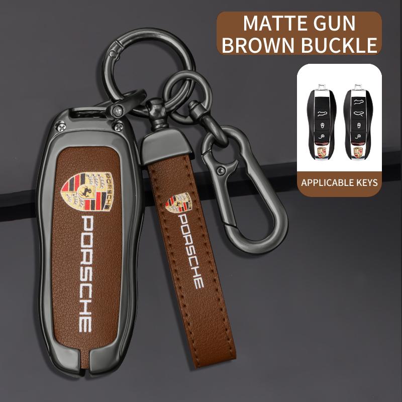 AAOM1 3/4 Buttons Zinc Alloy Leather Car Key Case Key Shell For Porsche Cayenne 911 996 Macan Panamera Boxster 986 987 981 Sticker