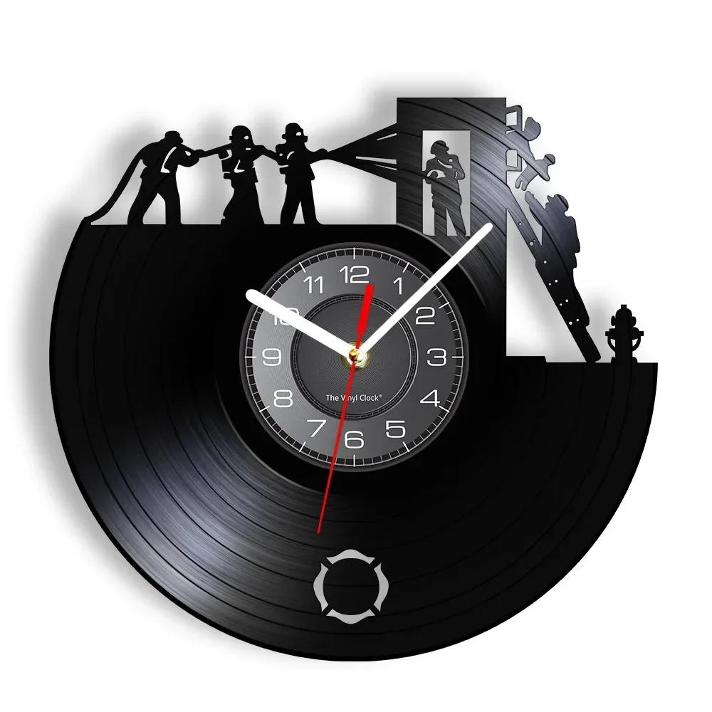 Firefighter Fire Art Retro Vinyl Record Wall Clock Fire Department Wall Decoration Firefighter Home Decoration Gift Wall Watch