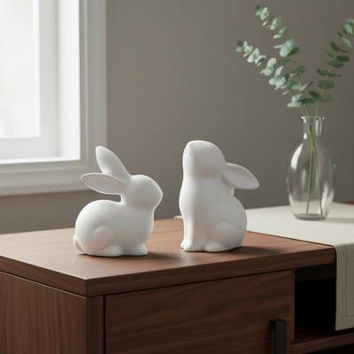 2 Pieces White Hare Ornament European Design Easter Bunny Creative Ceramic