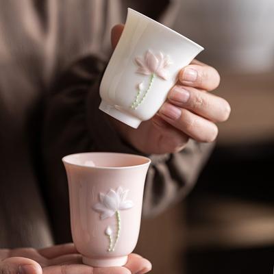 Household Handmade Mud Painting Pile Flower Kung Fu Teacup Household High-end Master Teacup Gift Box Set Tea Cup