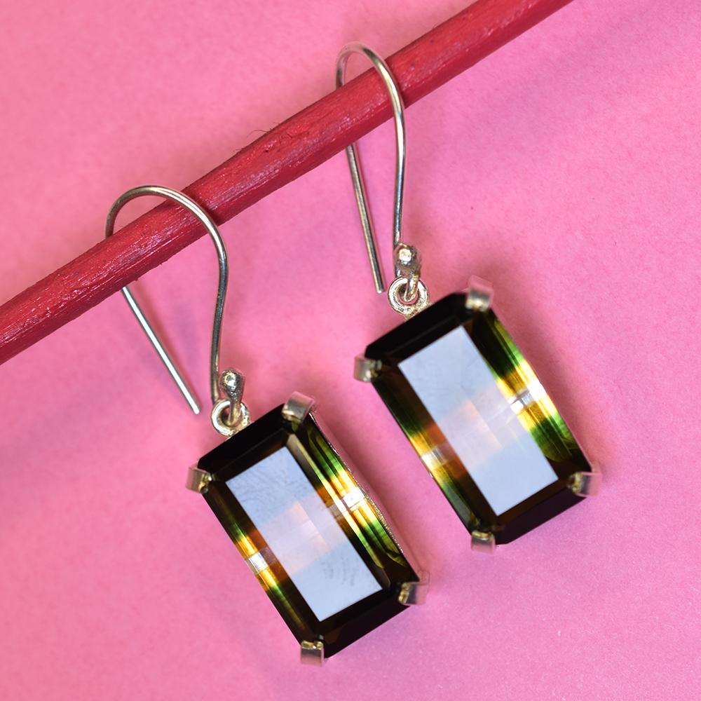 54.75 Ct NATURAL Tourmaline CERTIFIED Bi-Color Emerald Earring Pair Gemstone MY.ER-29-NS