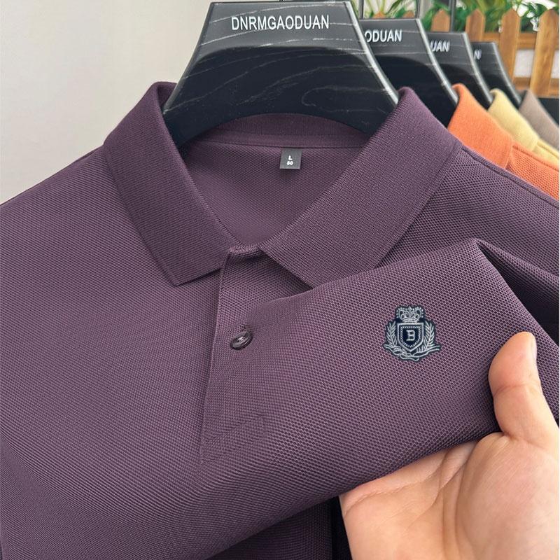 Wovey Katoen Kwaliteit Luxe Heren Poloshirt Zomer Exquise Print Korte Mouw T-shirt Ademend Zakelijke Mode Herenkleding 4XL paars
