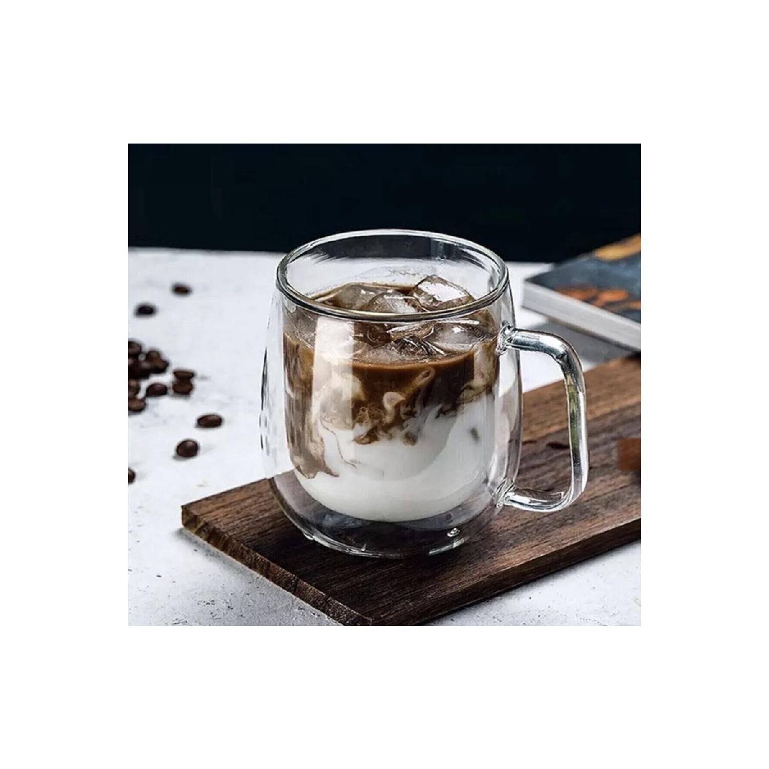 

Двойное стекло Стеклянная кружка с двойными стенками 250 мл Чашка для домашнего офиса Двухслойная термоизолированная стеклянная чашка с ручкой белый