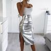 Elegant Autumn Skirts Sexy Solid Chic Pencil Skirt Package Hip Split High Waist Midi Skirt