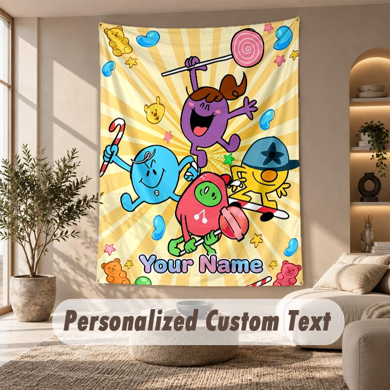 Mr. Men & Little Miss Tapestry, Personalized Custom Text, Wall Hanging Tapestry For Living Room Home Wall Decor