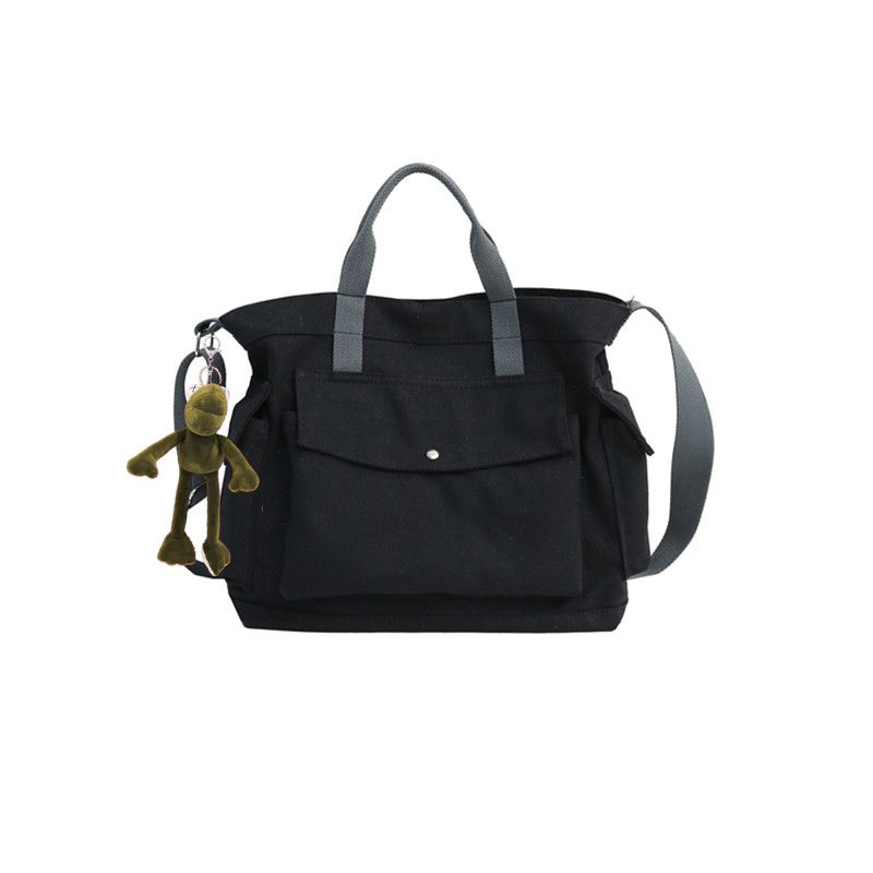 

Ulzzang Niche Style Class Harajuku Canvas Bag Black [with frog pendant]]
