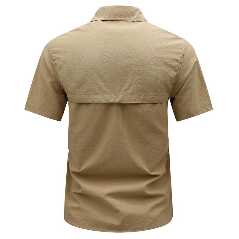 Summer Outdoor Casual Multi Pocket Workwear Short Sleeved Shirt, Outdoor Breathable Thin Shirt, Ice Silk Elastic Quick Drying Men's Shirt