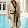 Men's Waffle Knit Bath Robe Long Sleeve V-Neck Kimono Style Sleepwear with Belt and Pockets