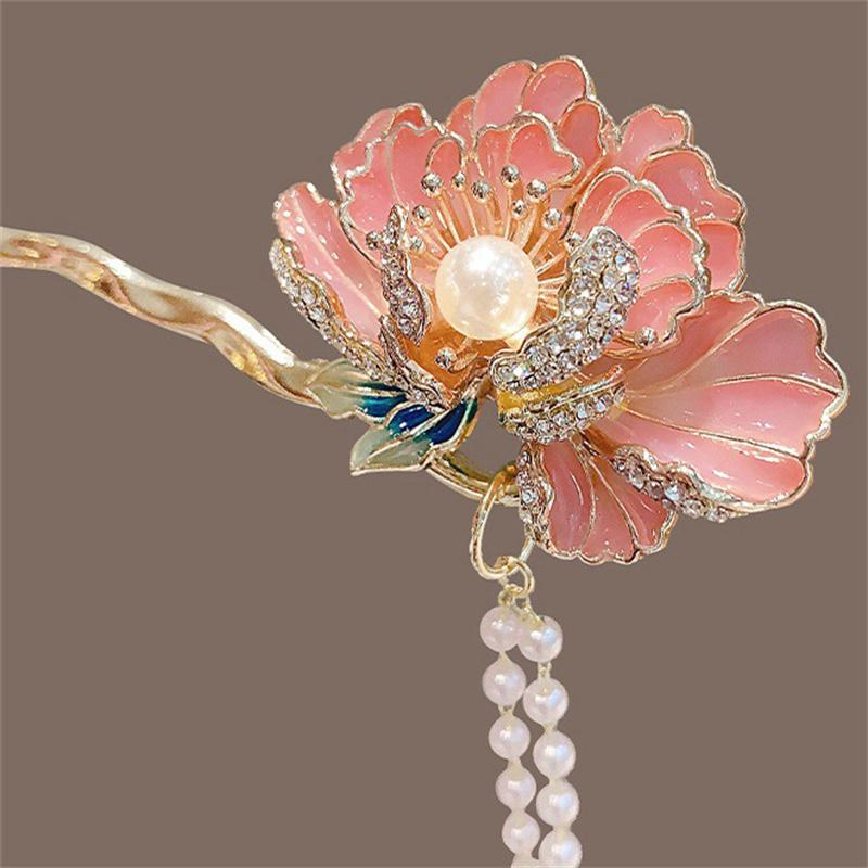Tassel Hanfu Hair Chopsticks Headpieces U Shape Pearl Flower Hair Fork Hairpin Hair Accessories Chinese Style Hair Stick Party