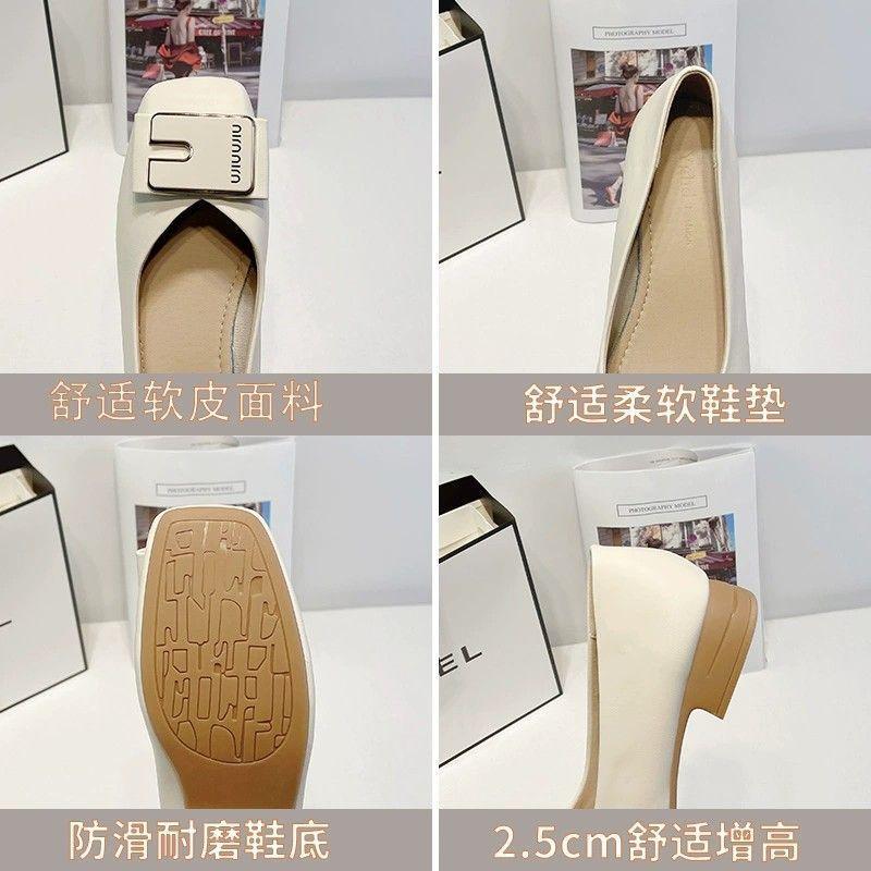 Spring 2025 new single shoes women's one-pedal mother Doudou shoes square head shallow mouth soft sole soft surface versatile women's shoes