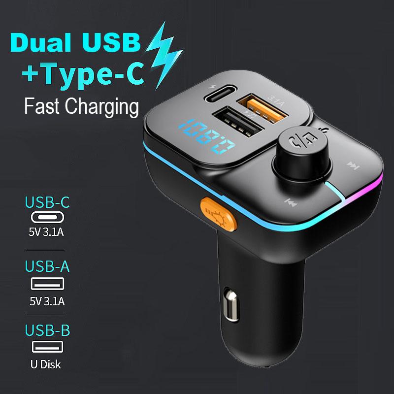 

Автомобильный FM-передатчик Bluetooth 3.1A Type C Dual USB Автомобильное зарядное устройство Handsfree Car Kit Поддержка Plug and Play TF Card U-Disk MP3-плеер