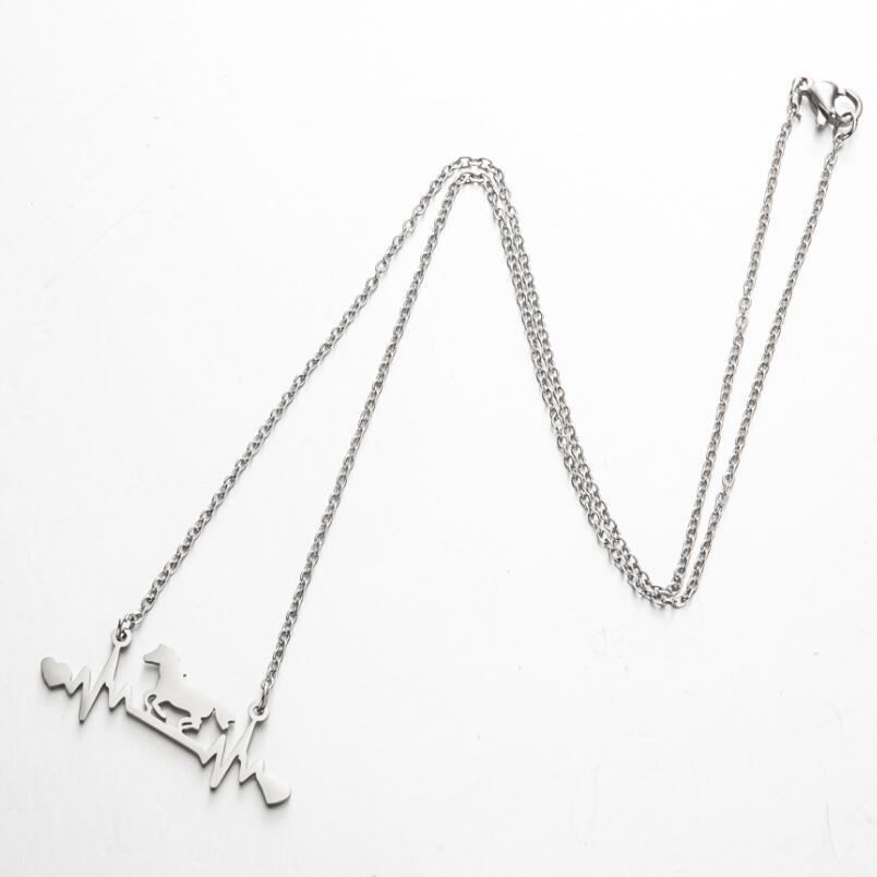 Stainless Steel Zodiac Horse Pendant Necklace with EKG Heartbeat Design