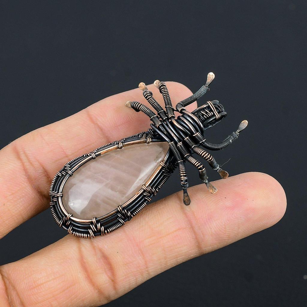 Rose Quartz Jewelry, 999 Copper Wire Wrapped Pendant Handmade Gemstone Jewelry, Gifts For Wife Brand New Pendant