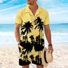 Men's Summer Sets Coconut Tree 3D Print Short Sleeve Tops +Shorts 2 Piece Hawaiian Beach Vacation Shirt Suit Fashion Men Outfit