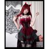 KALAOK Witch Cosplay Angel Halloween Costume 4-Piece Set Dress Wings Headband Wand Twin Coordination Event Party Black Red White School Festival