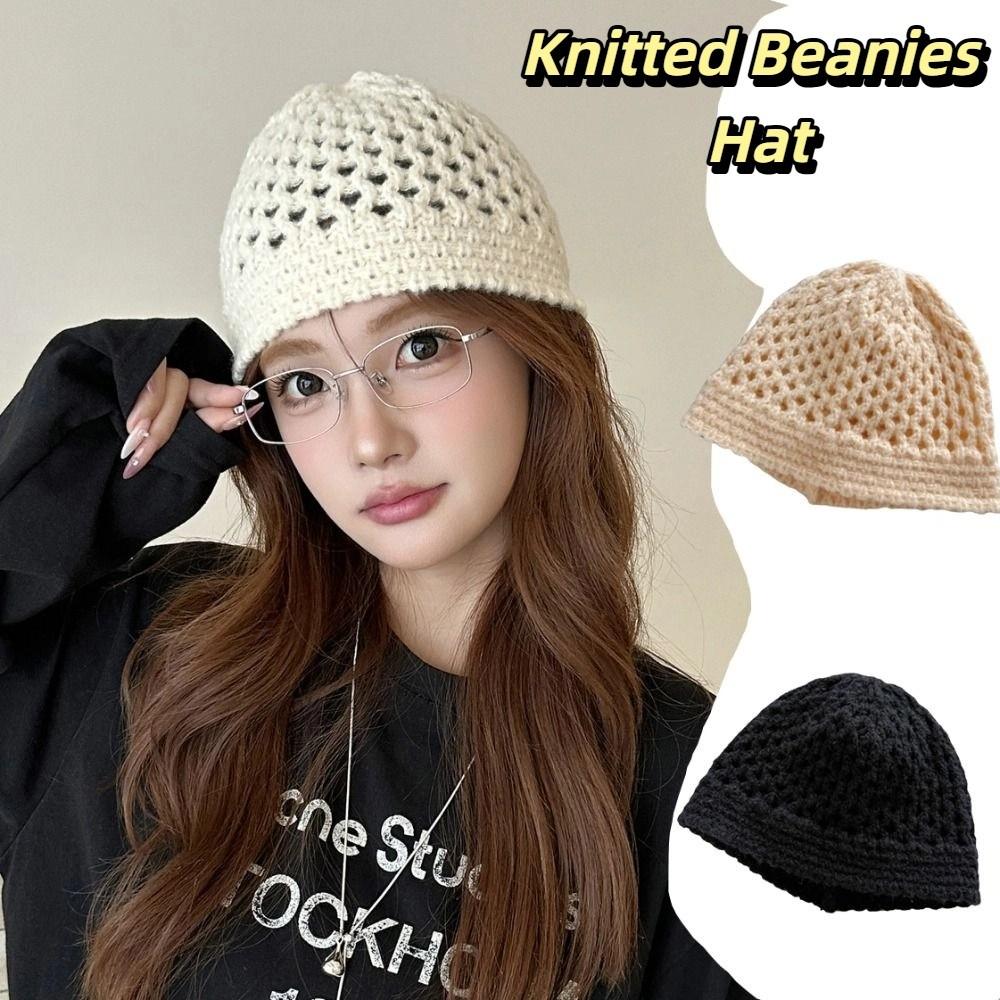 Hollow Out Crochet Pullover Hat Bohemian Style Weave Cap Sweet Knitted Beanies Hat  Girls