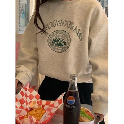 Damen Locker Rundhals Sweatshirt Oberteil für Herbst Winter Damen Buchstabenaufdruck Langarm Dickes Fleece Kapuzenpullover