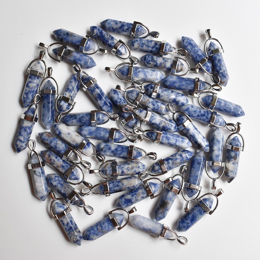 24pcs/lot Fashion quality assorted natural stone mixed pillar charms chakra Pendants & necklaces for making free