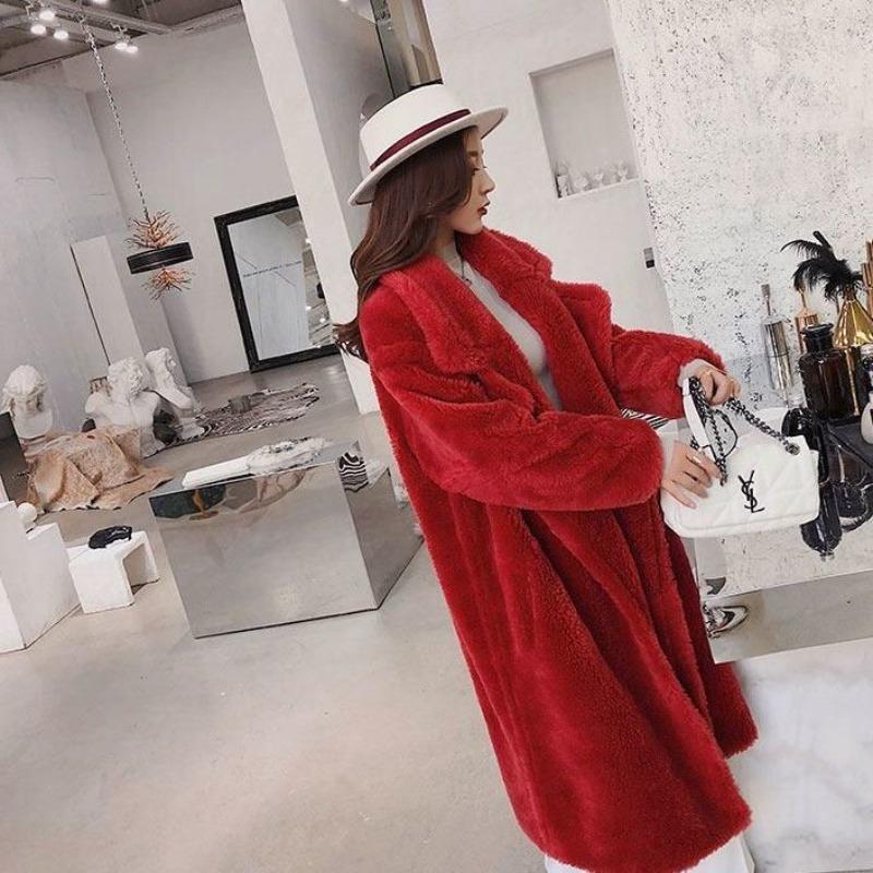 Teddy bear coat women's long thickened imitation lamb wool plush coat imitation sheep shearing cotton clothing winter loose