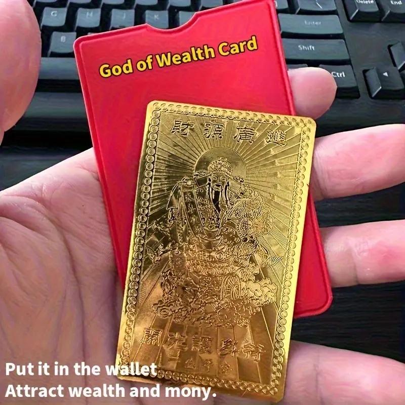 Китайская Тханка Карточка Бога Богатства в Золотой Фольге. Духовный амулет для процветания, украшенный замысловатыми ближневосточными узорами.