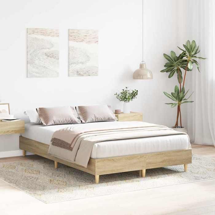 VidaXL Cadre de lit sans matelas chêne sonoma 140x190 cm, meuble de chambre à coucher, sommier, lit double, lit, châlit, lit 861059