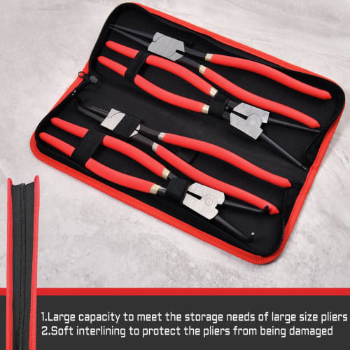 LEONTOOL 4 PCS 13" Heavy Duty Snap Ring Pliers for Internal and External Circlips with Storage Pouch, Straight Bent Jaw Tip Diameter 0.09" for Install