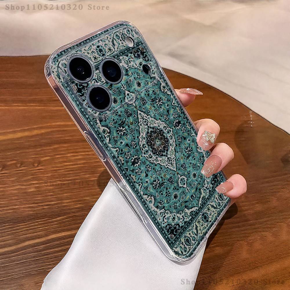 

Arab Persian Carpet Floral Phone Case For iPhone 17,16,15,14,13,12,11 Pro,Max,Plus,XR,Mini,E Clear Full-coverage Soft Cover iPhone17