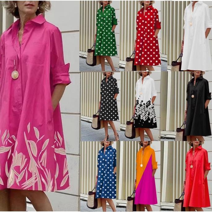 

European & American Print Simple Mid-Length Sleeve Dress XL