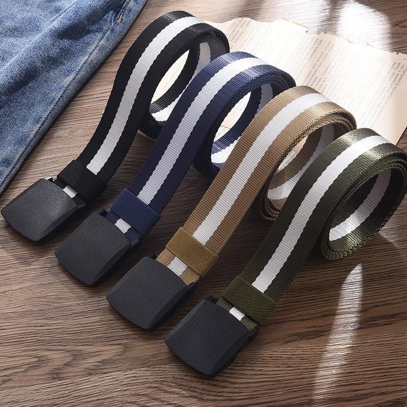 Canvas Belt Men'S Belt Women'S Metal Free Security Check Military Training Automatic Buckle Casual Jeans Outdoor