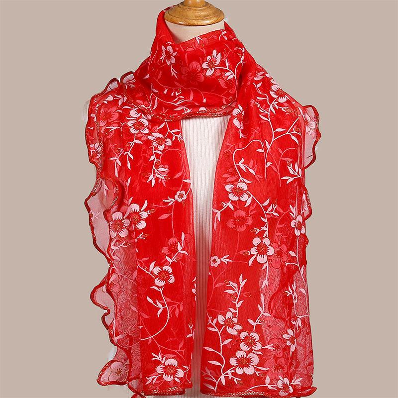 Bohemianischer geprägter Blumendruck Türkis & Weiß Schal Stola für Damen | Leicht Atmungsaktiv Winddicht | Maschinenwaschbar