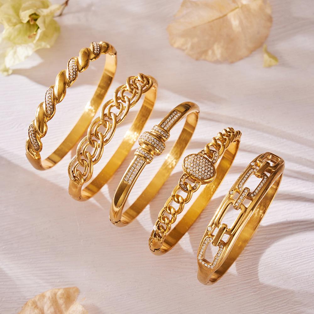 18K Gold-Plated Geometric Zirconia Bracelet with Stainless Steel Buckle