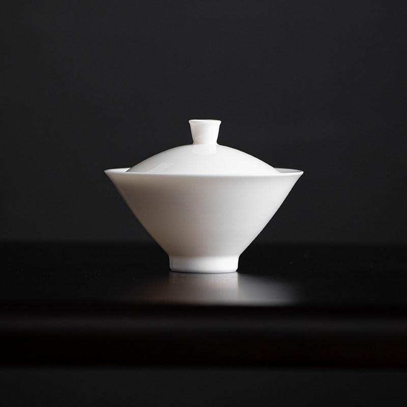 

Suet-fat jade porcelain bamboo hat, ceramic household cover, kung fu tea set, small tea bowl and cup 110ml