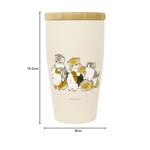 Toa Metal Mofusand Stainless Steel Tumbler with Wooden Lid, 350ml [Guinea Pig Test Drive], 53-2091, Beige