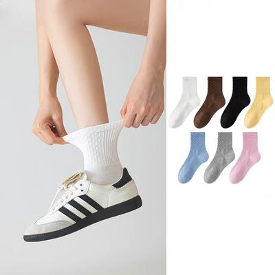 Calcetines Deportivos de Algodón Transpirables Absorbentes de Sudor de Color Sólido con Cordón en la Cintura para Mujer Otoño e Invierno