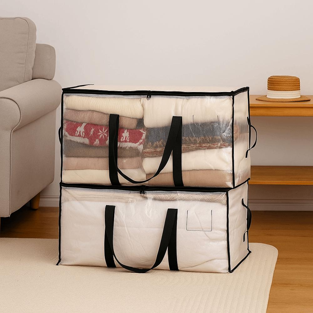 2Pcs Large Capacity Transparent Storage Bag Double Zipper Moving Luggage Bags  Travel