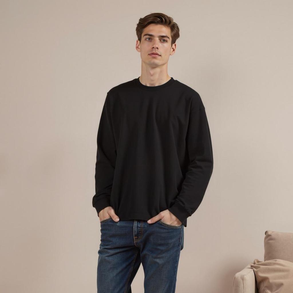 Spring and Autumn Pure Cotton Soft Breathable Fabric Round Neck Long Sleeved T-shirt for Men and Women, Loose Fit Base Shirt