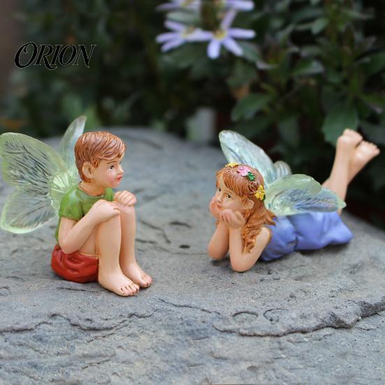 Whimsical Decor for Potted Plants 2Pcs/Set Boy And Girl Fairy Statues, Resin Miniature Figurines, DIY Craft Supplies Dioramas Cute Mini Figures